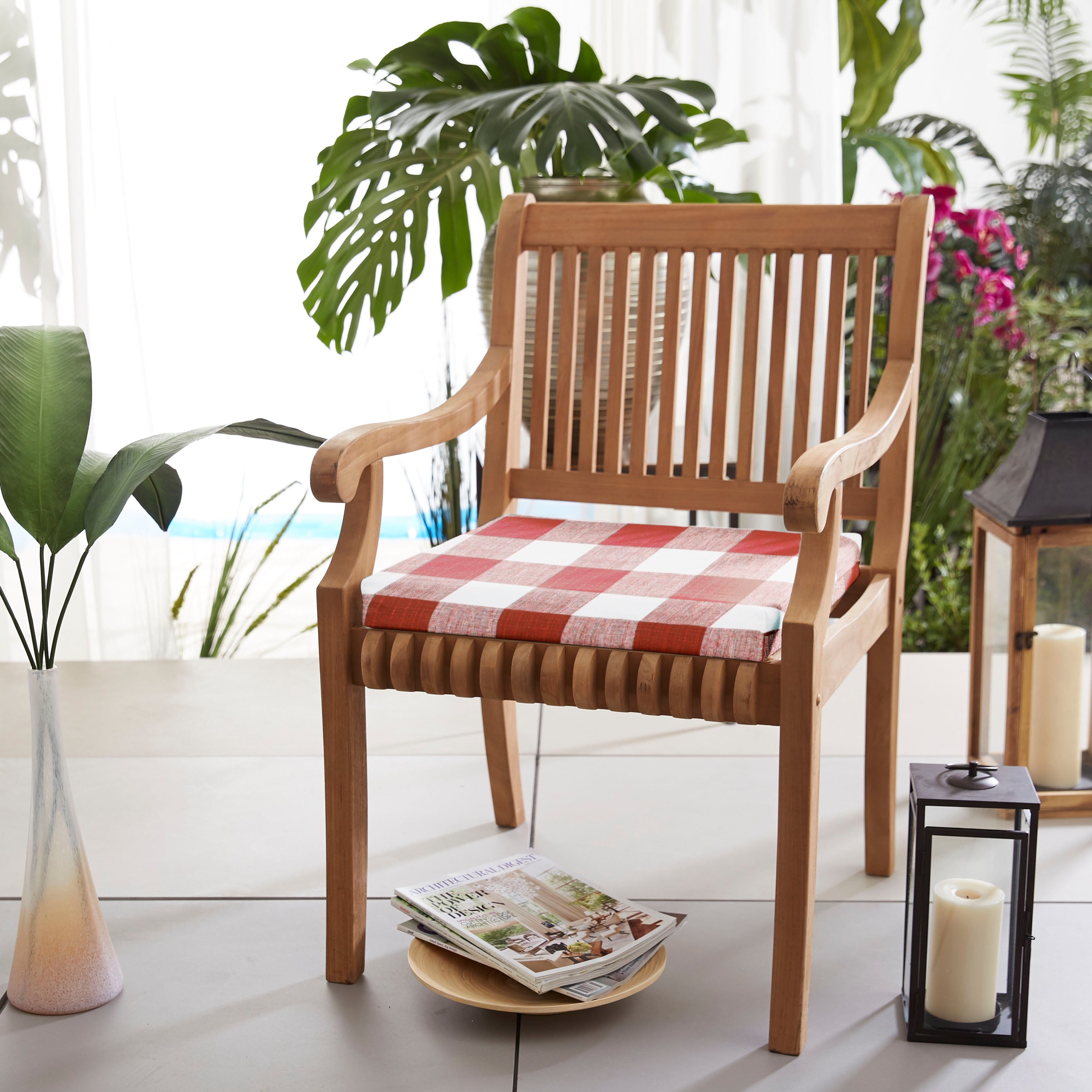 Humble Haute Red Buffalo Plaid Indoor Outdoor Chair Cushion